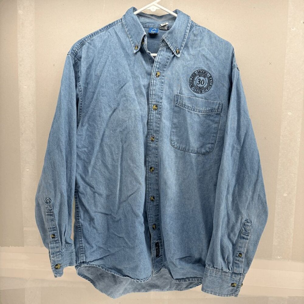 Vintage Port Company Boulder Model Railroad Club Denim Button Down Shirt Mens M